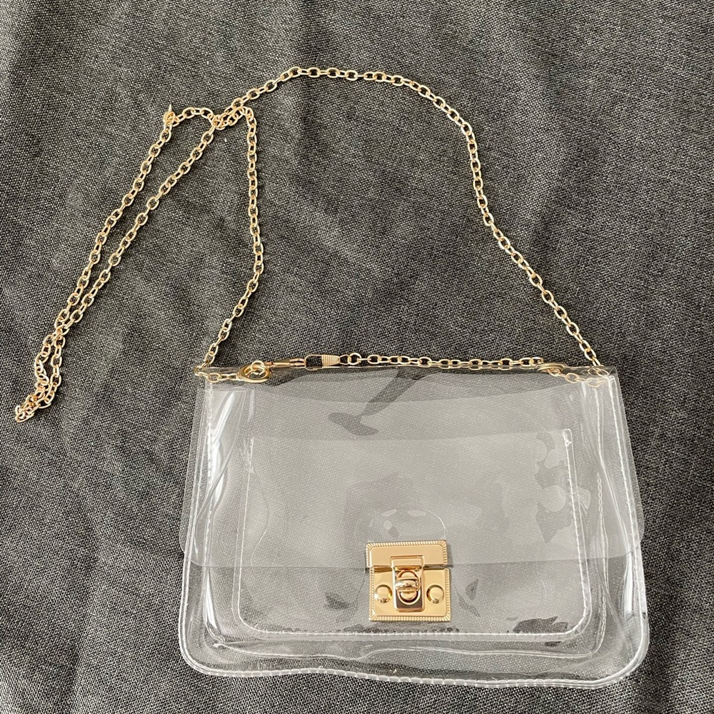 Brand new clear metal lock chain handbag with detachable chain